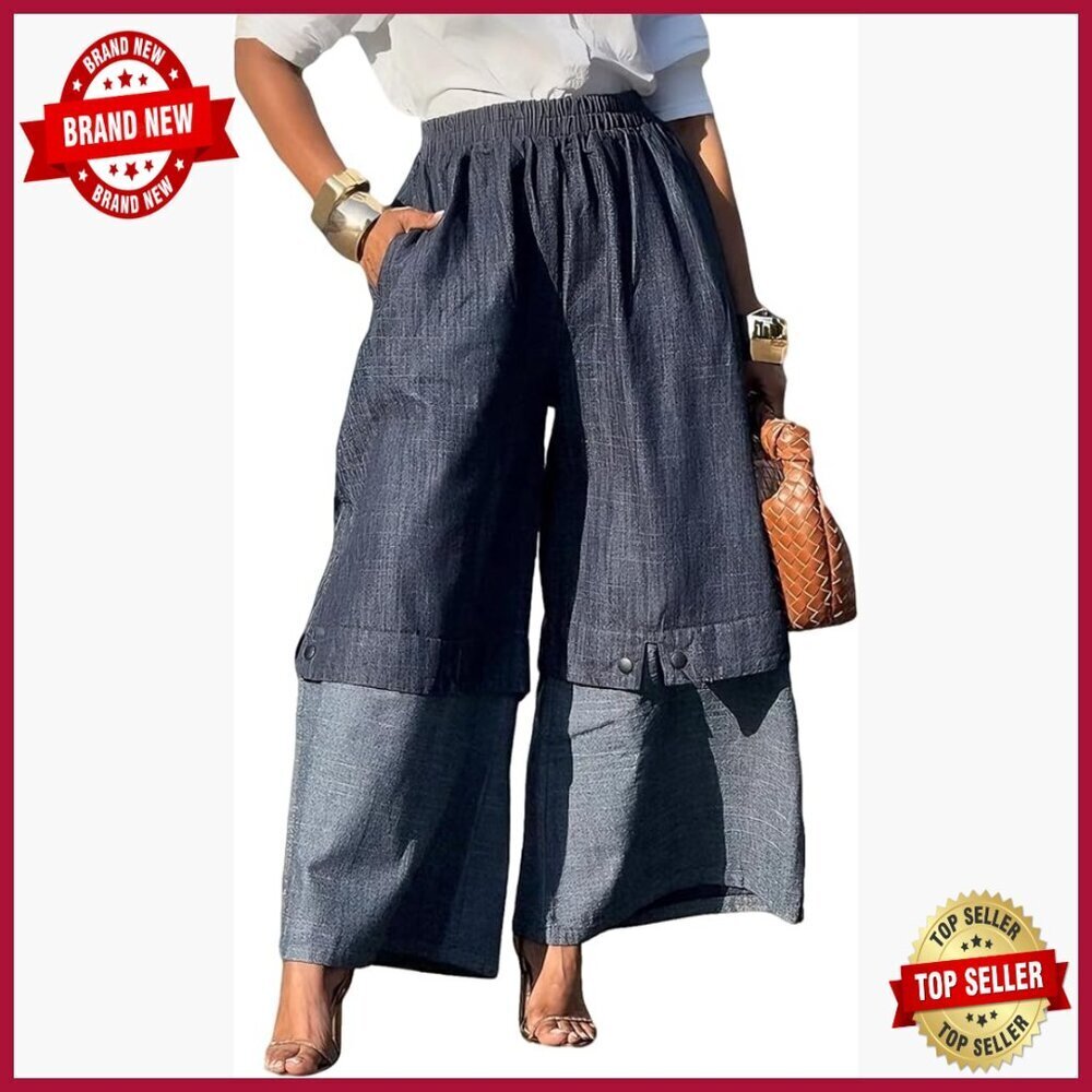 Cotton Wide Leg Palazzo Pants High Waisted Elastic with Pockets